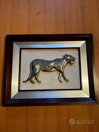 Quadro Bassorilievo 3D con Pantera in Metallo