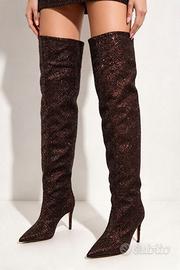 Stivali cuissardes, tacco, paillettes, Pinko, n.40