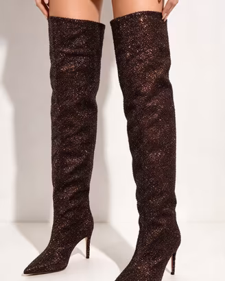 Stivali cuissardes, tacco, paillettes, Pinko, n.40