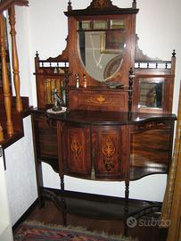 Mobile antico autentico con intarsi e specchi