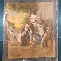 Antica stampa francese cromolitografia famiglia 
