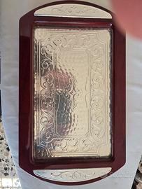 vassoio in legno con foglio argento 925