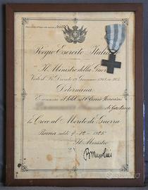 Attestato e croce al merito di guerra - Mussolini