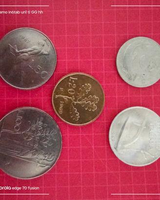 5 monete in lire italiane del 1967/68/69