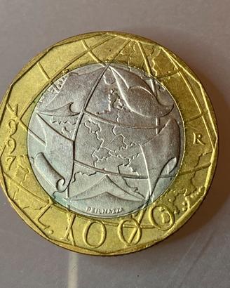 Moneta mille 1000 lire 1997 errore di conio