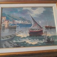 dipinto originale pittore villa  mare paesaggio