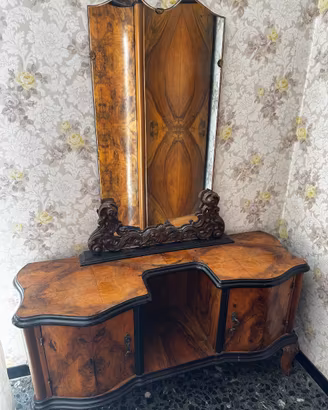 Petineuse vintage in legno – con specchio