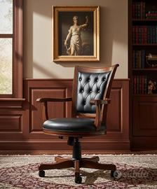 Sedia scrivania con spalliera capitonne' in pelle