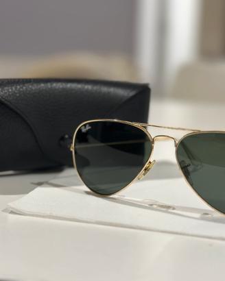 Occhiali Ray-Ban Aviator RB3025 Oro lenti verdi