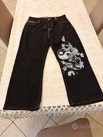 Jeans neri Y2K con stampa drago