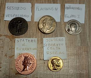 #1903 – REPLICA. Cinque monete Romane-Celtiche