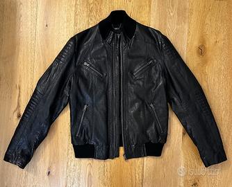 Giacca di Pelle Vera Bray Steve Alan Nera Biker Ma