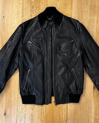 Giacca di Pelle Vera Bray Steve Alan Nera Biker Ma