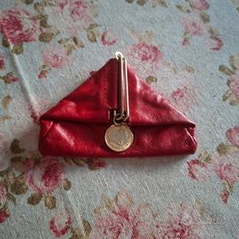 Portamonete Vintage Triangolare in Pelle Rossa 