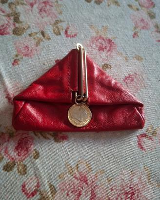 Portamonete Vintage Triangolare in Pelle Rossa 