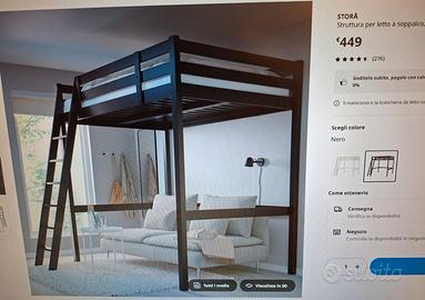 Letto a soppalco in legno nero