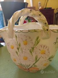 vaso cestino ceramica vintage dipinto a mano 