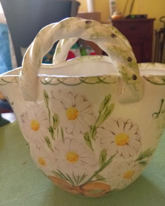 vaso cestino ceramica vintage dipinto a mano 