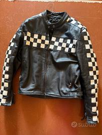 Giacca moto in pelle a scacchi