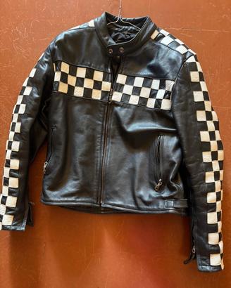 Giacca moto in pelle a scacchi