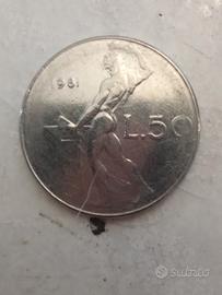 Rara moneta 50 lire con errore di conio