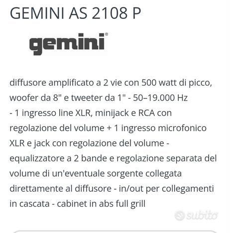 Cassa acustica attiva gemini as2108 p usato  Ancona