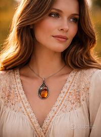 Girocollo argento con pendente ambra stile liberty