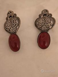 orecchini vintage con clip argento e agata rossa 