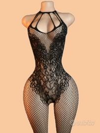 Body elasticizzato donna nero in rete floreale