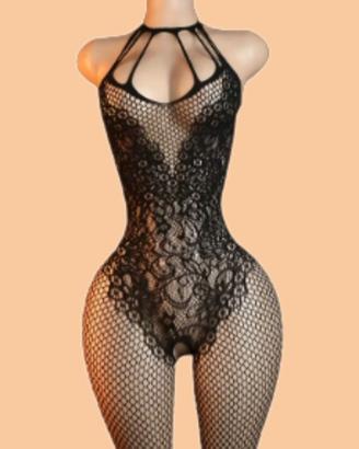 Body elasticizzato donna nero in rete floreale