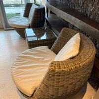 SET POLTRONE E TAVOLINO IN RATTAN BEIGE