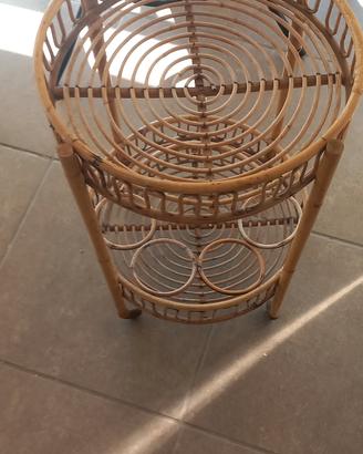 carrello bar vintage di rattan e bambù  