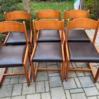 6 sedie in legno e similpelle anni ‘60