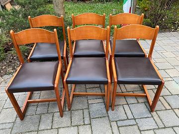 6 sedie in legno e similpelle anni ‘60
