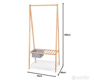 Appendiabiti in Bamboo con ripiani e cestino
