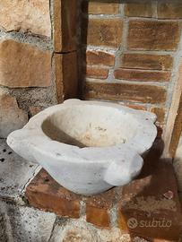 Mortaio antico in marmo bianco 26 cm