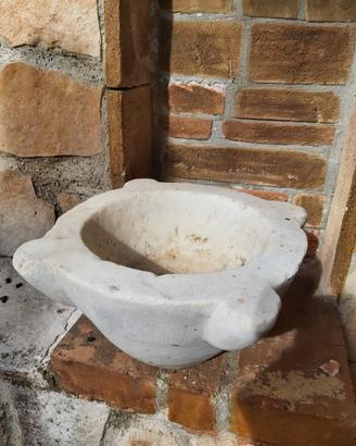 Mortaio antico in marmo bianco 26 cm