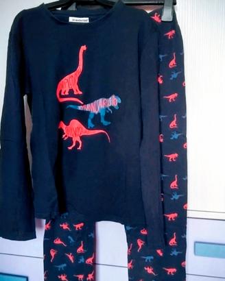 Pigiama blu leggero con dinosauri colorati