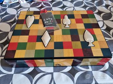 Set do gioco  in scatola intarsiata in legno 