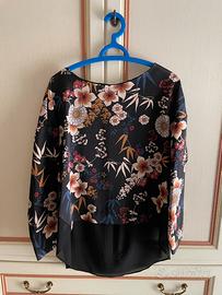 Blusa Biancoghiaccio a Fiori Nera Donna Taglia 44