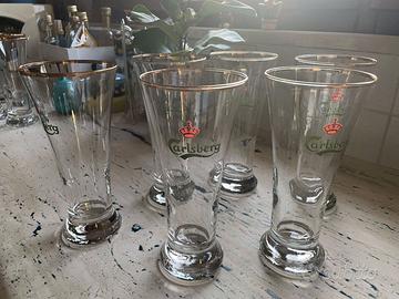 Set 6 Bicchieri Birra Carlsberg Vintage Bordo Oro