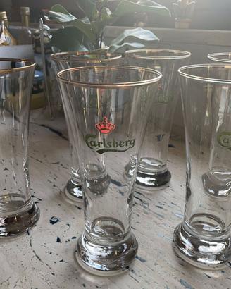 Set 6 Bicchieri Birra Carlsberg Vintage Bordo Oro
