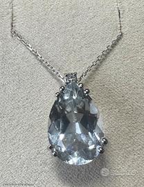 COLLANA ORO 18kt. DIAMANTE ED ACQUAMARINA GOCCIA