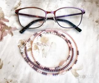 Catenina occhiali con quarzo rosa e perline Japan