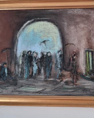 Bozzetto a pastello del quadro "Il mercato arabo"