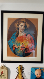 Quadro vintage punto croce, volto Santo di Gesù