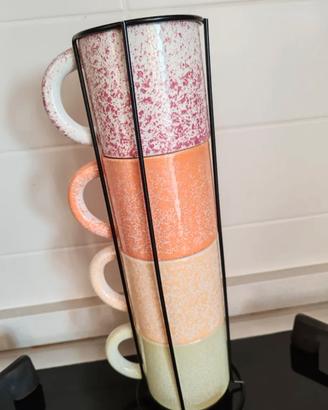 Set 4 Tazze Mug Impilabili Ceramica
