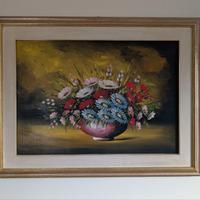 Quadro natura morta fiori olio su tela