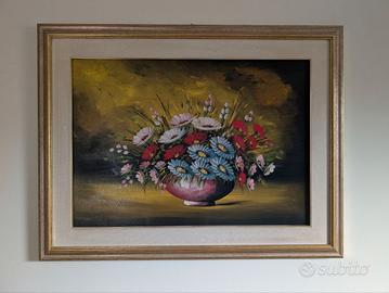 Quadro natura morta fiori olio su tela