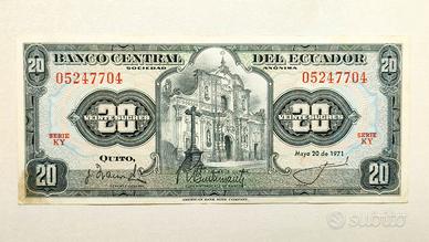 RARA BANCONOTA 20 SUCRES ECUADOR 1971